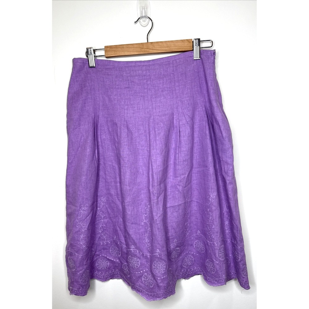 St. Tropez West Skirt Sz 4 Purple Linen Blend Embroidered Cottagecore Bohemian